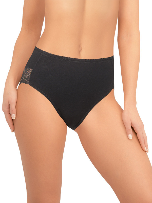 Трусы женские макси-слип AMORET COTTON MS1042 черного цвета с кружевом и цветочным рисунком