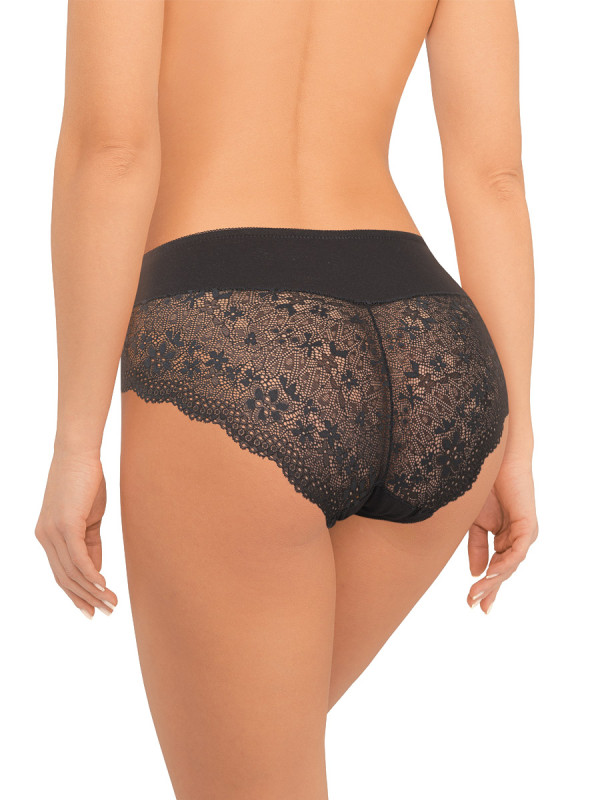 Трусы женские макси-слип AMORET COTTON MS1042 черного цвета с кружевом и цветочным рисунком