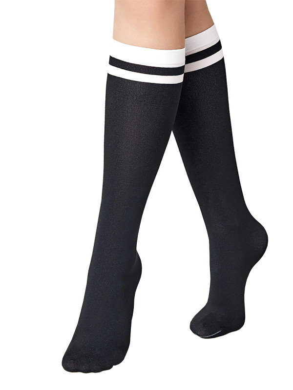 Гольфы CONTE MODE 50 черного цвета с контрастными белыми полосками