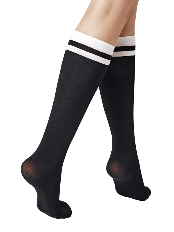 Гольфы CONTE MODE 50 черного цвета с контрастными белыми полосками