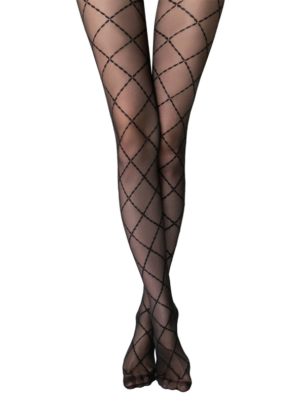 Колготки CONTE MIRAGE 20 с геометрическим рисунком в виде пересекающихся диагональных линий.